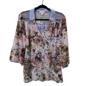 ❌❌❌❌Soft Surroundings Large Boho Western Lace Floral Print Button Up Cecille Top